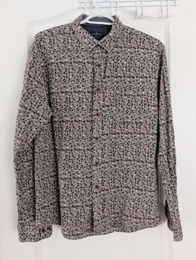 Rue Saint-Patrick flannel floral button down shirt Blue Grey size medium